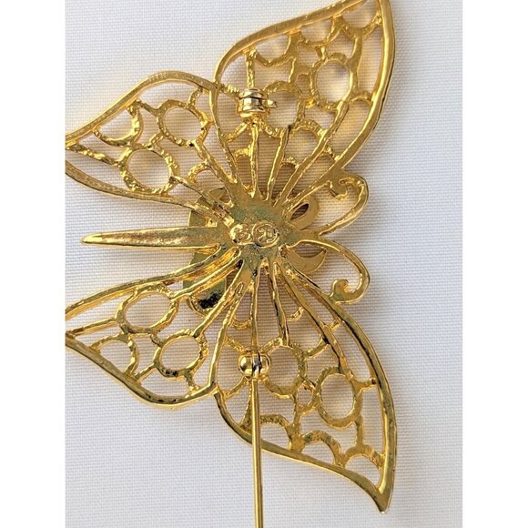 Vintage Gold Tone Butterfly Statement Brooch Lion’s Club Lioness Recognition Pin - Picture 6 of 6